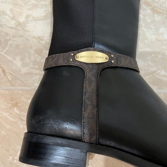 Michael Kors Leather Women’s Finley Tall Riding Boots-Black/Brown. NEW - Picture 8 of 10